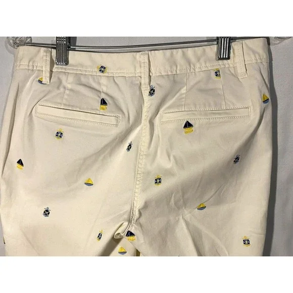 Talbots Pants Embroidered Nautical Sz 4 Ivory Girlfriend Chinos Ankle Length - Picture 7 of 12